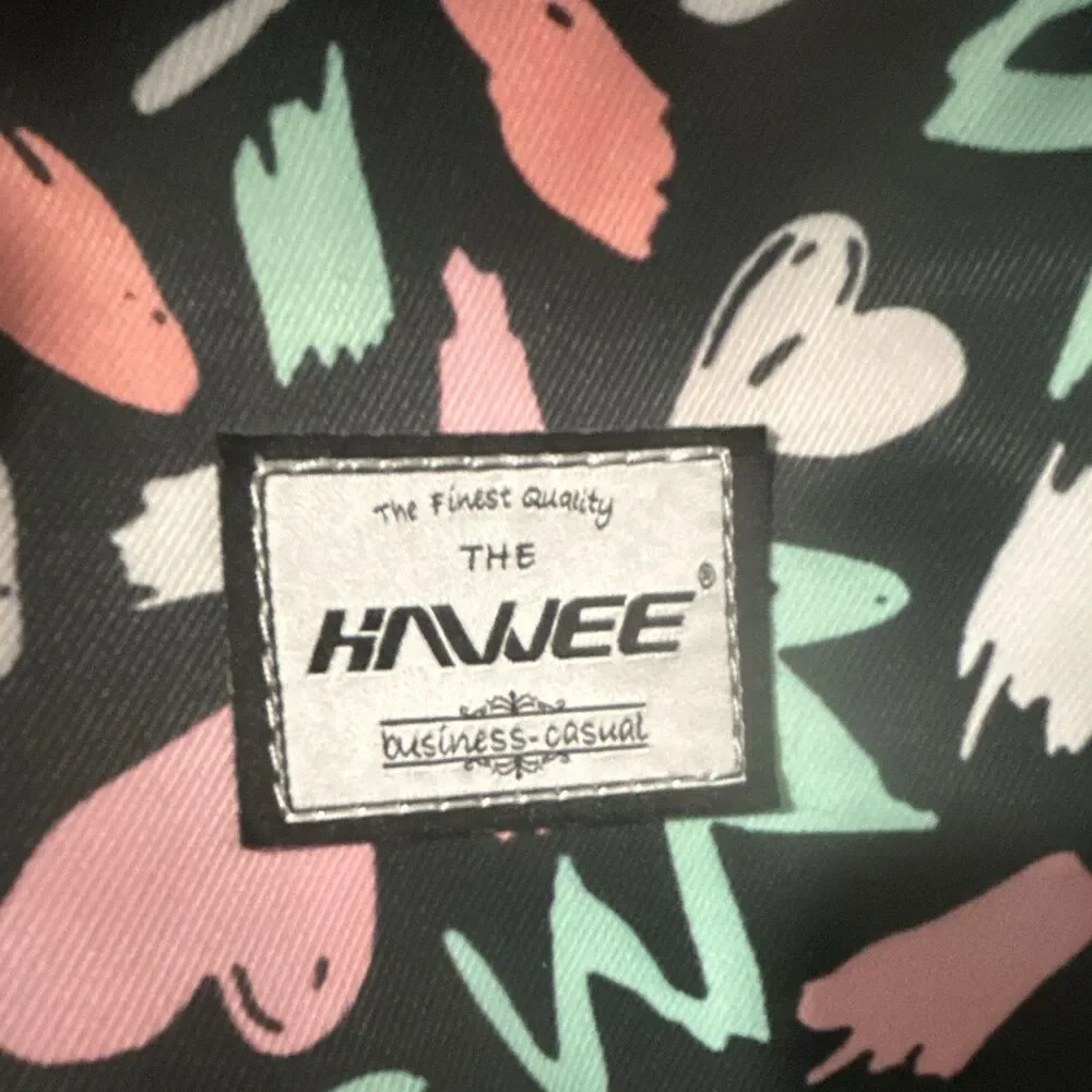 HAWEE Waterproof Heart Print Tote Bag, Zip Top, Outer Pocket, Double Handles